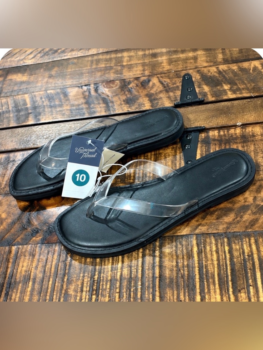 Universal Thread Black Footbed Clear Strap Women's Sandals